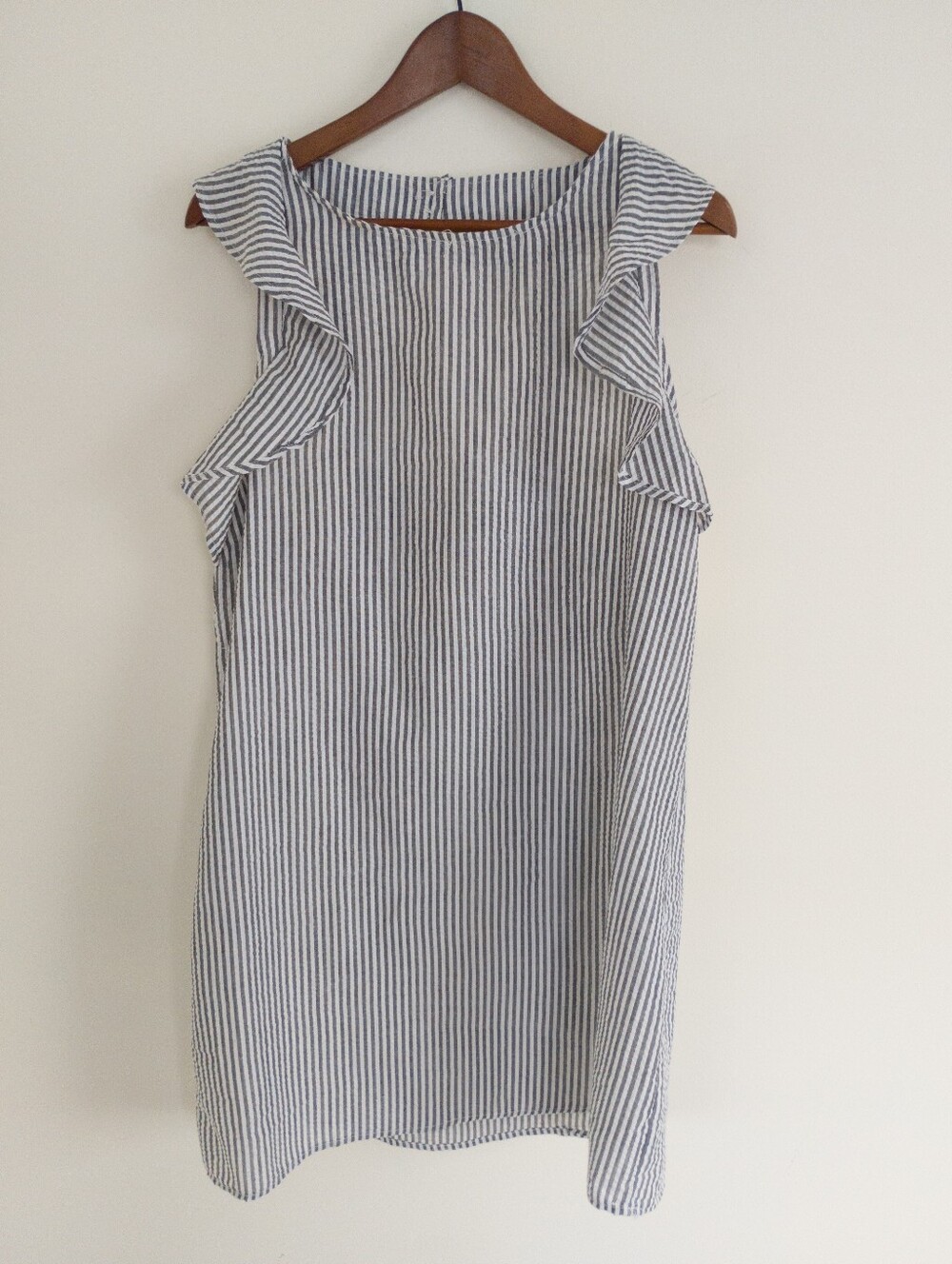 PASSPORT Black White Striped Seersucker Ruffle Dress Size XL NWT